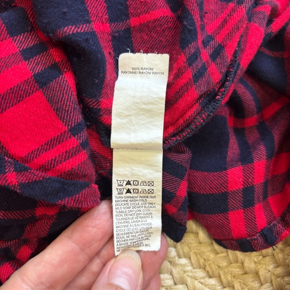 Lucky Brand Women’s Plaid Button Up Shirt Large Red Black Rayon Long Sleeve - Picture 5 of 11